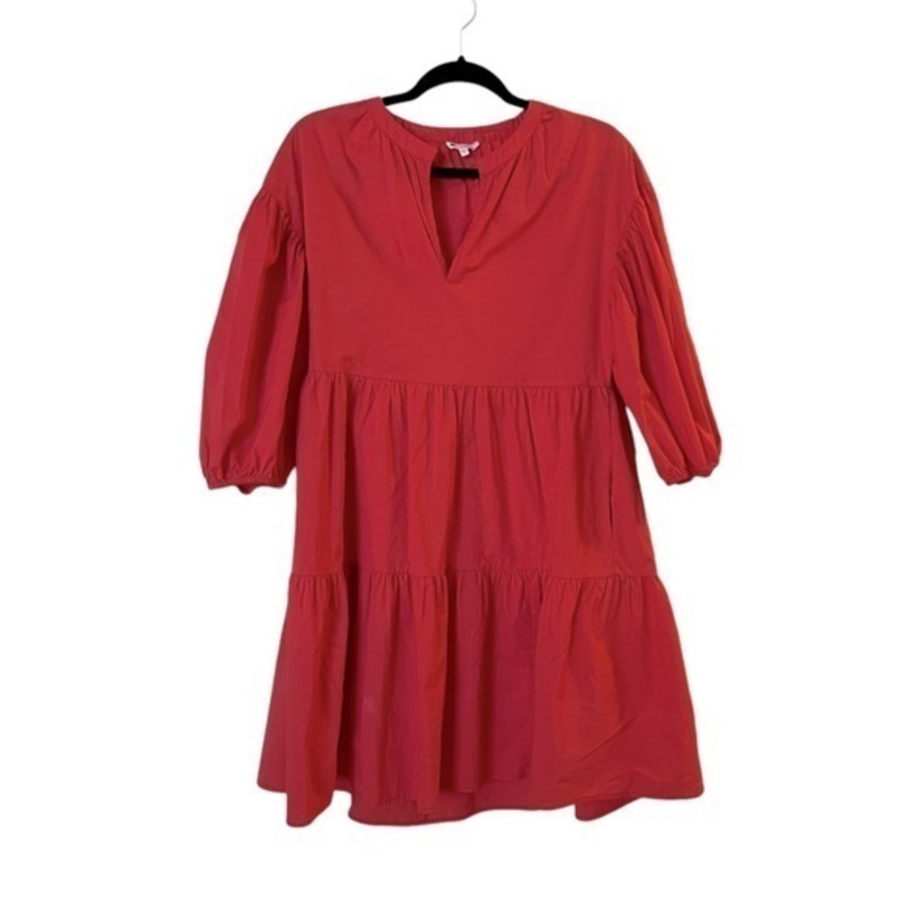 Sundry for Evereve 100% cotton tiered ruffled coral 3/4 sleeve midi dress